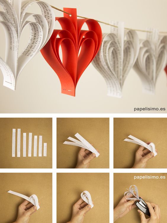 Como hacer guirnaldas de corazones de papel